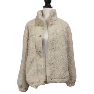 Thread & Supply Ivory Sherpa Teddy Mockneck Button Down Jacket